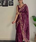 soft georgette sequins saree with multi-colour embroidery  designer party & festive wear
