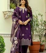  Viscose Chanderi Thread Work Straight Kurta Pant and Dupatta Set