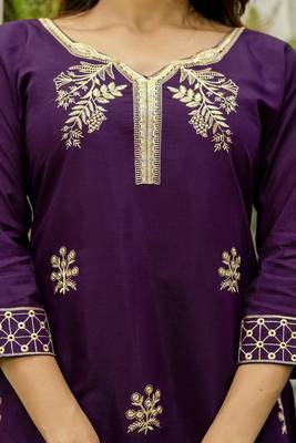  Viscose Chanderi Thread Work Straight Kurta Pant and Dupatta Set 2