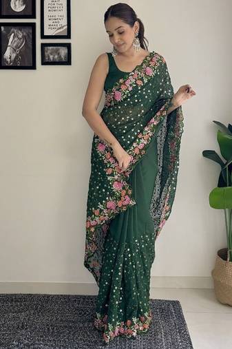 beautiful multi-coloured thread embroidery & sequins work saree 