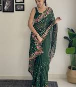 beautiful multi-coloured thread embroidery & sequins work saree 