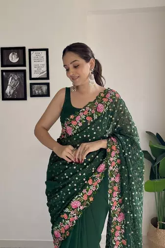 beautiful multi-coloured thread embroidery & sequins work saree 