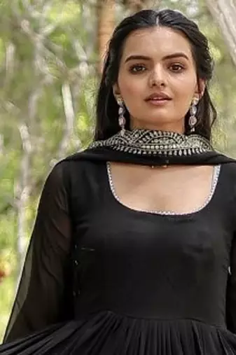 Black Faux Blooming Zari & Sequins Embroidered Readymade Gown with Dupatta