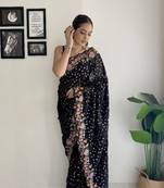 premium georgette saree with all-over sequins & thread embroidery  ready stock