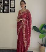 soft georgette sequins saree with multi-colour embroidery  designer party & festive wear