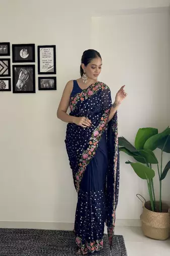 beautiful multi-coloured thread embroidery & sequins work saree 