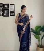 beautiful multi-coloured thread embroidery & sequins work saree 