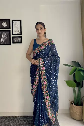 soft georgette sequins saree with multi-colour embroidery  designer party & festive wear