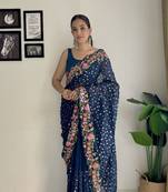 soft georgette sequins saree with multi-colour embroidery  designer party & festive wear