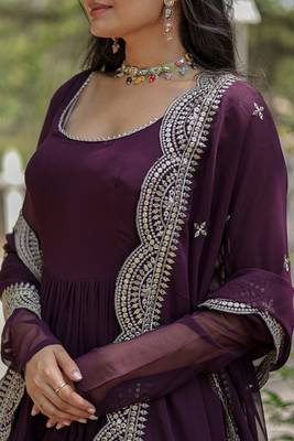 Faux Blooming Sequence Embroidered Readymade Gown with Dupatta 3
