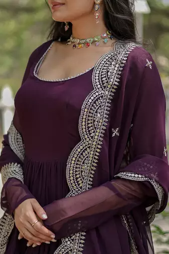 Faux Blooming Sequence Embroidered Readymade Gown with Dupatta