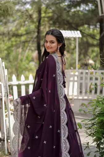 Faux Blooming Sequence Embroidered Readymade Gown with Dupatta