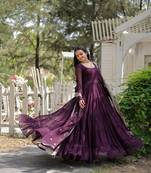 Faux Blooming Sequence Embroidered Readymade Gown with Dupatta