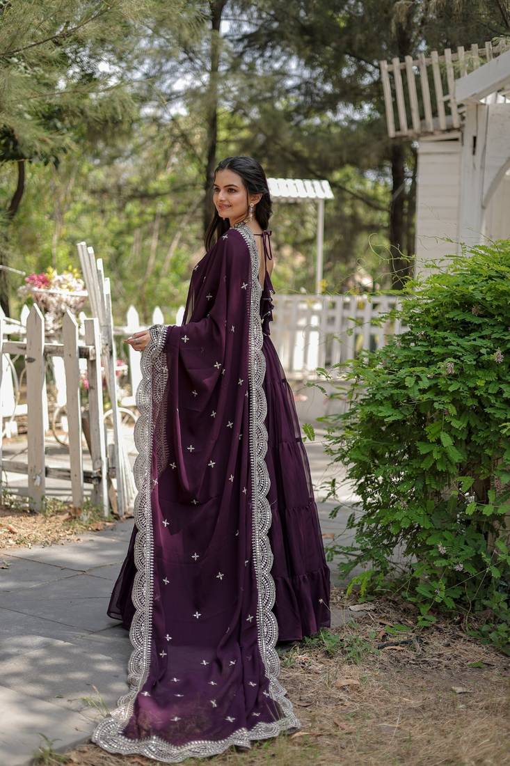 Faux Blooming Sequence Embroidered Readymade Gown with Dupatta