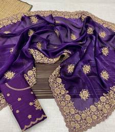 purple color designer organza satin saree