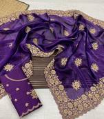 purple color designer organza satin saree
