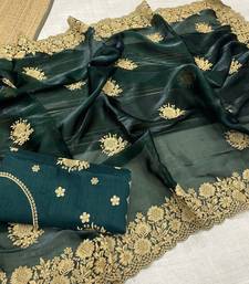 Green Color Designer Organza Satin Saree