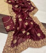 Maroon Color Designer Organza Satin Saree