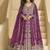 Wine chinon silk embroidered lehenga style suit