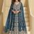 Aqua blue chinon silk embroidered lehenga style suit