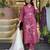 Wine Pink Cotton Embroidered Kurta Pant Set with Lace Detailing & Printed Dupatta