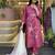 Wine Pink Cotton Embroidered Kurta Pant Set with Lace Detailing & Printed Dupatta