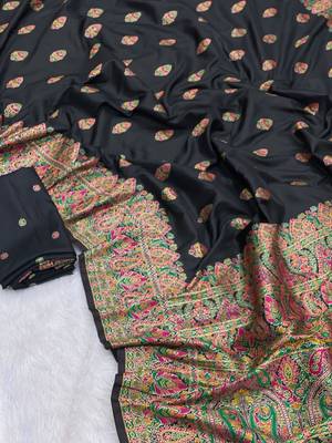 black color premium pashmina silk blend saree 1