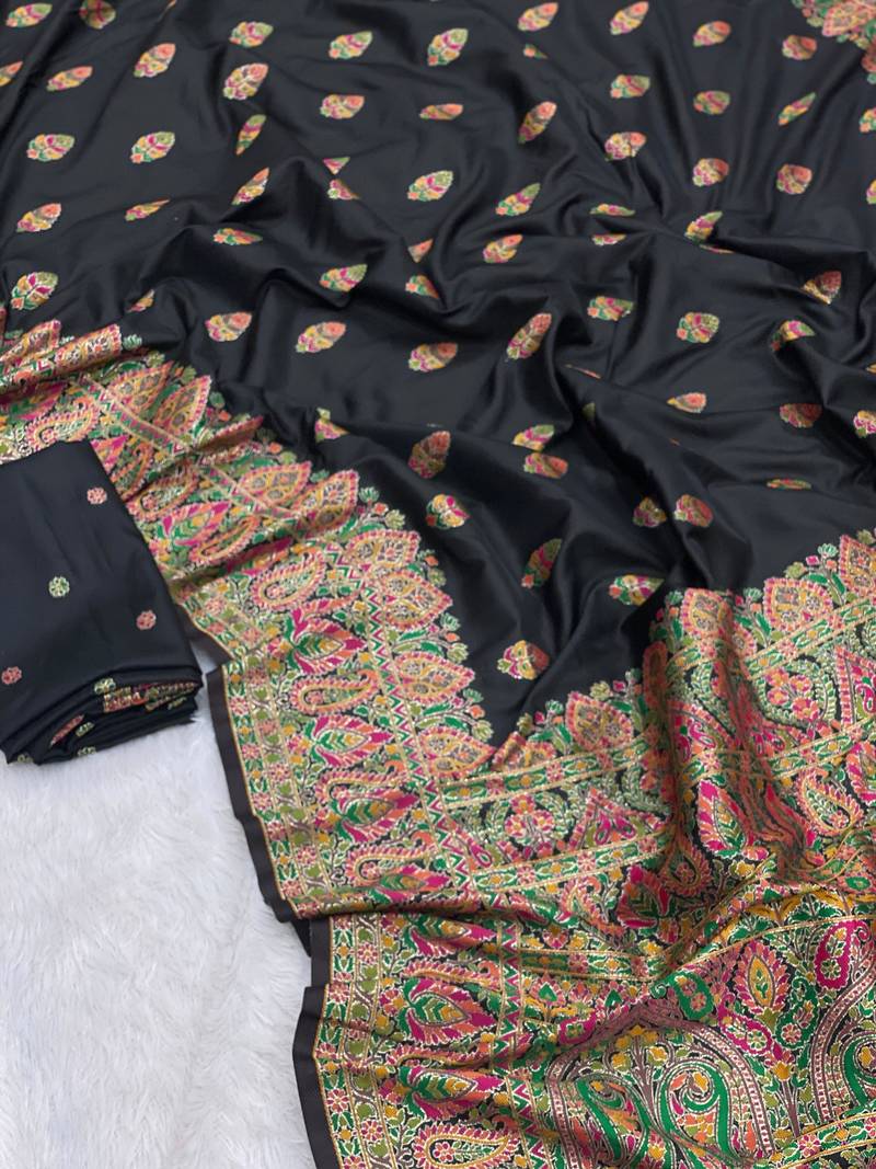 black color premium pashmina silk blend saree