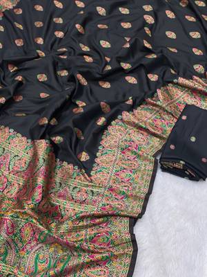 black color premium pashmina silk blend saree 2
