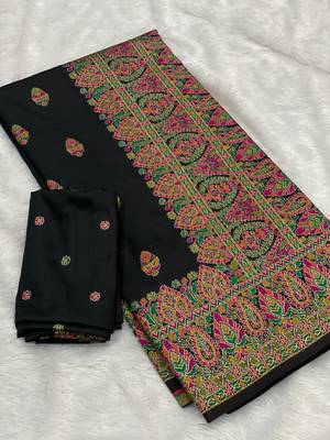 black color premium pashmina silk blend saree 3