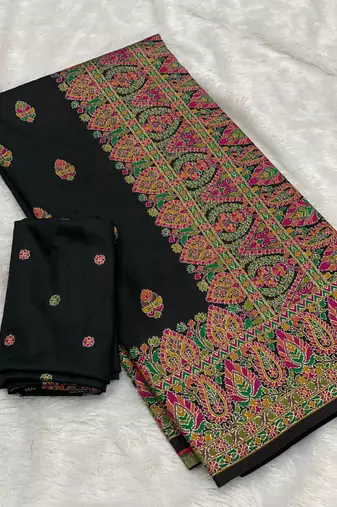 black color premium pashmina silk blend saree