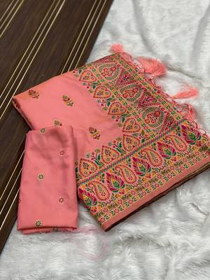 Pink Color Premium Pashmina Silk Saree 3