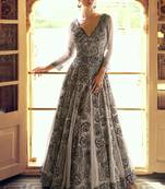 Light grey viscos simmer jacquard silk embroidered gown