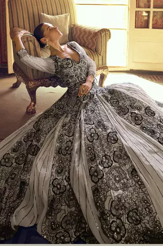 Light grey viscos simmer jacquard silk embroidered gown