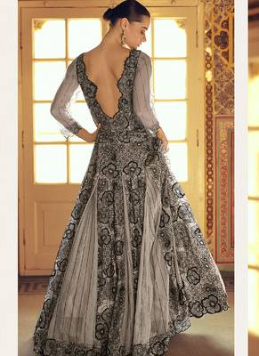 Light grey viscos simmer jacquard silk embroidered gown 4