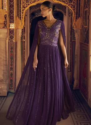 Violet viscos simmer jacquard silk embroidered gown 2