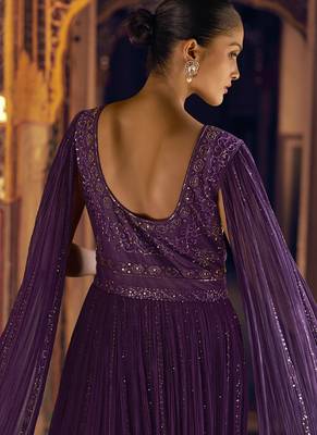 Violet viscos simmer jacquard silk embroidered gown 4