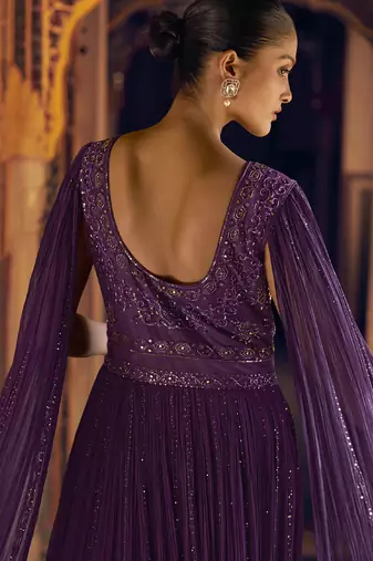 Violet viscos simmer jacquard silk embroidered gown