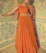 Orange viscos simmer jacquard silk embroidered gown