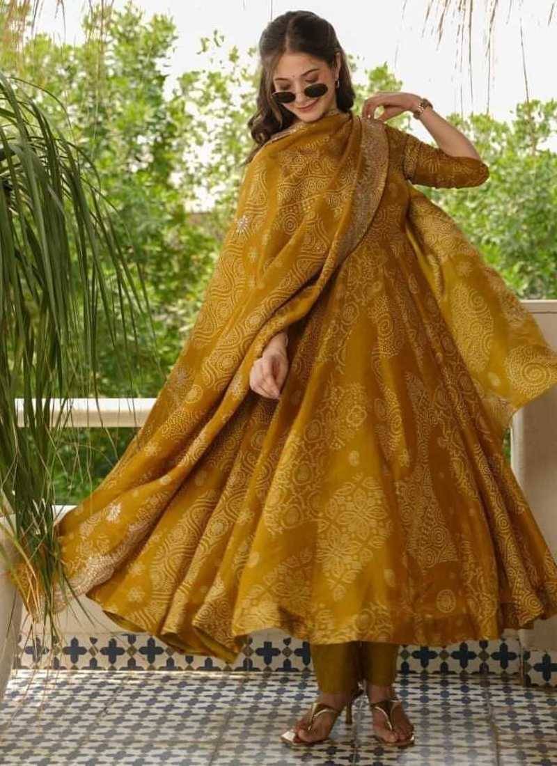 Goldenhour Bandhej Print Cotton Suit Set with Embroidery Work & Matching Dupatta