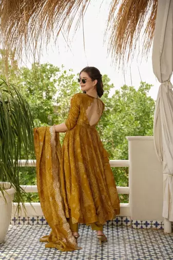Goldenhour Bandhej Print Cotton Suit Set with Embroidery Work & Matching Dupatta