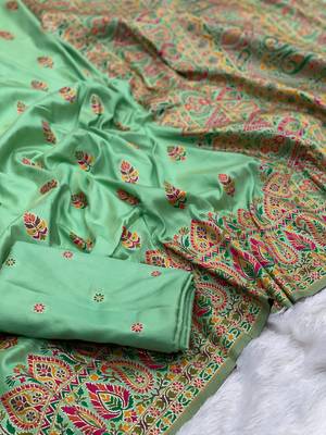 Pista Color Premium Pashmina Silk Saree 1
