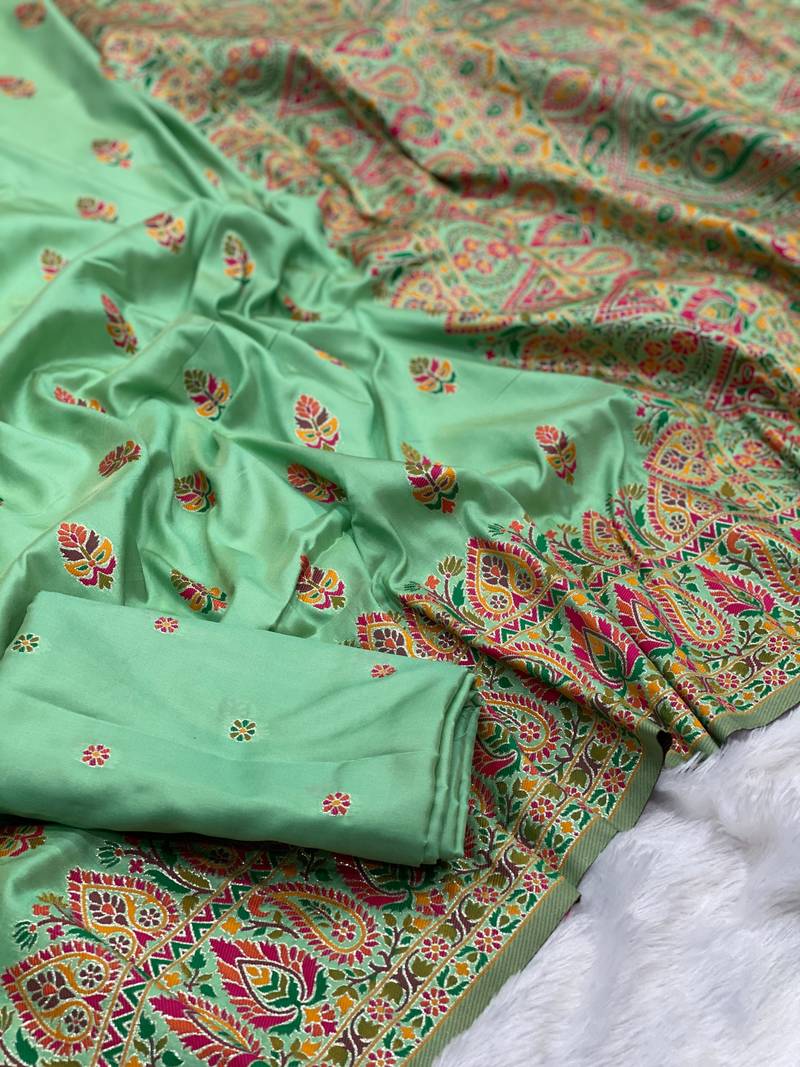 Pista Color Premium Pashmina Silk Saree