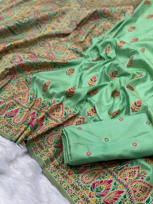 Pista Color Premium Pashmina Silk Saree 2
