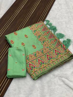 Pista Color Premium Pashmina Silk Saree 3