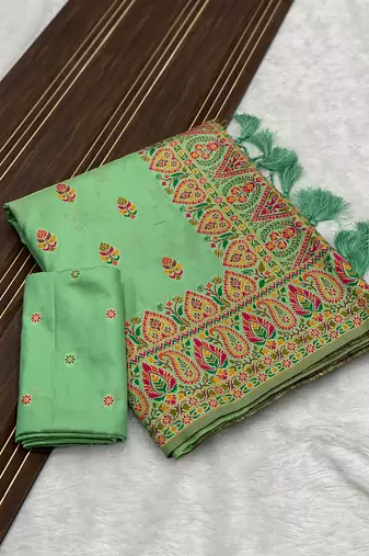 Pista Color Premium Pashmina Silk Saree