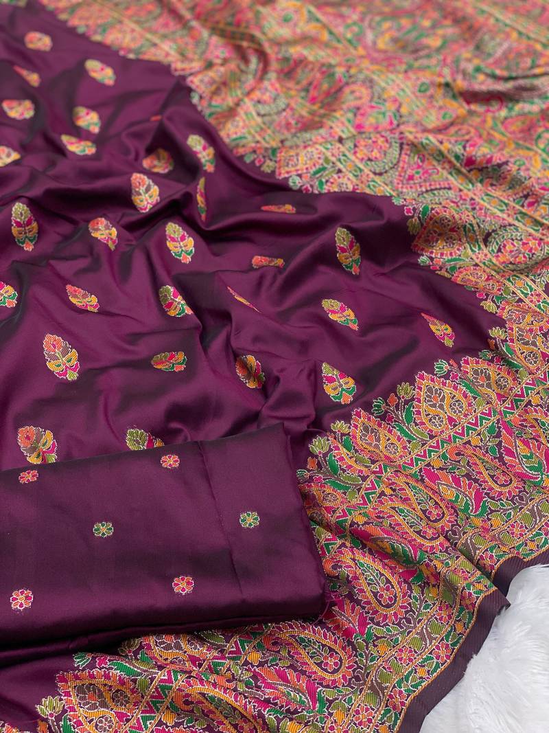 Wine Color Premium Pashmina Silk Saree