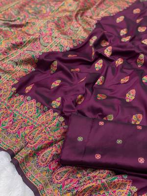 Wine Color Premium Pashmina Silk Saree 2
