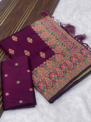 Wine Color Premium Pashmina Silk Saree 3