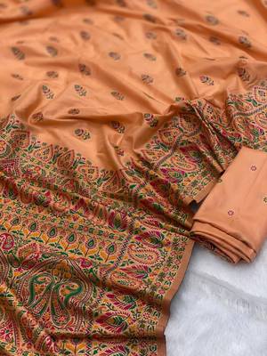 Peach Color Premium Pashmina Silk Saree 2